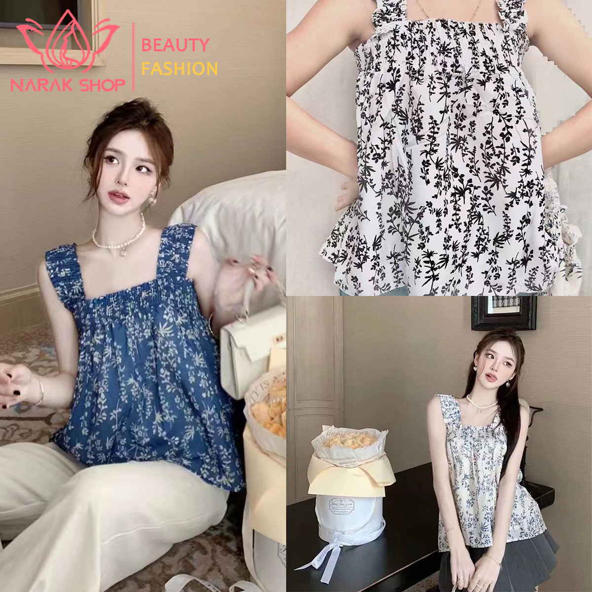 เสื้อกล้ามคอกระเช้าเเขนกุดลำลองลายดอกไม้สีพื้นๆสไตล์เกาหลีเเฟชั่น ราคา 88 บาท*ส่งฟรี