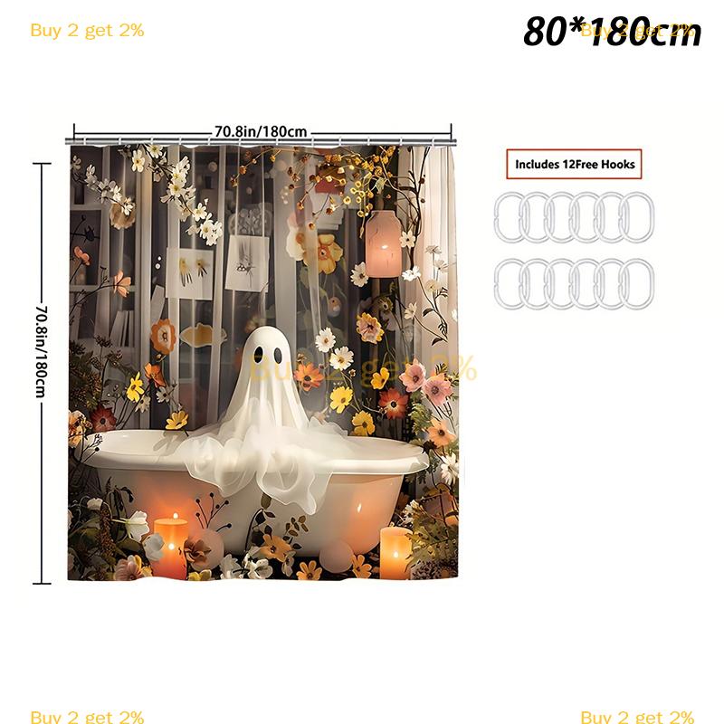 [JW] Waterproof Golden Swan Shower Curtain Mildew Resistant Polyester Bathroom Curtain With Rustproof Grommets Home Decor - 5