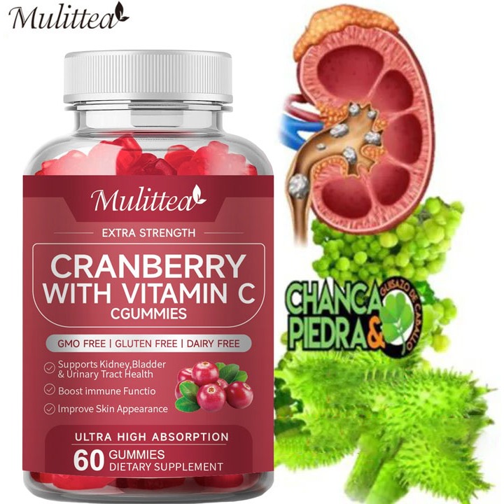  Kẹo dẻo Cranberry &Vitamin C việt quất hỗ trợ sức khỏe thận đường tiết niệu và bàng quang 60 viên 