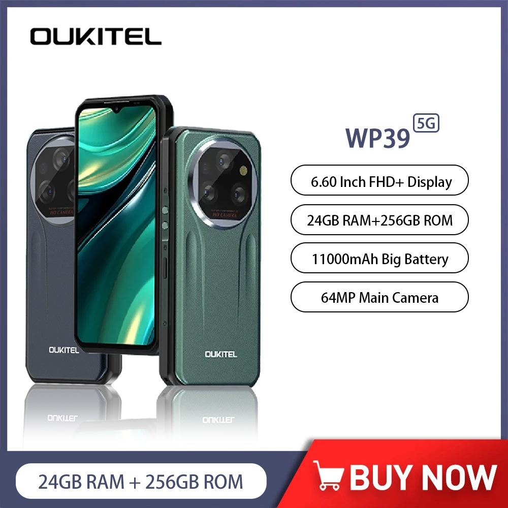Oukitel WP39 5G Rugged Phone 6.60 Inch FHD+ 24GB（6+18)+256GB Smartphone Android 14 64MP Camera 11000mAh Battery Cellphone NFC ราคา 9,250 บาท*ส่งฟรี