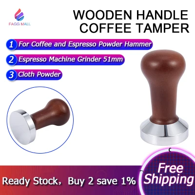 [Ready Stock & HOT SALE] Coffee Tamper Wooden Handle Barista Espresso Machine Grinder 51mm for Coffee and Espresso Powder Hammer