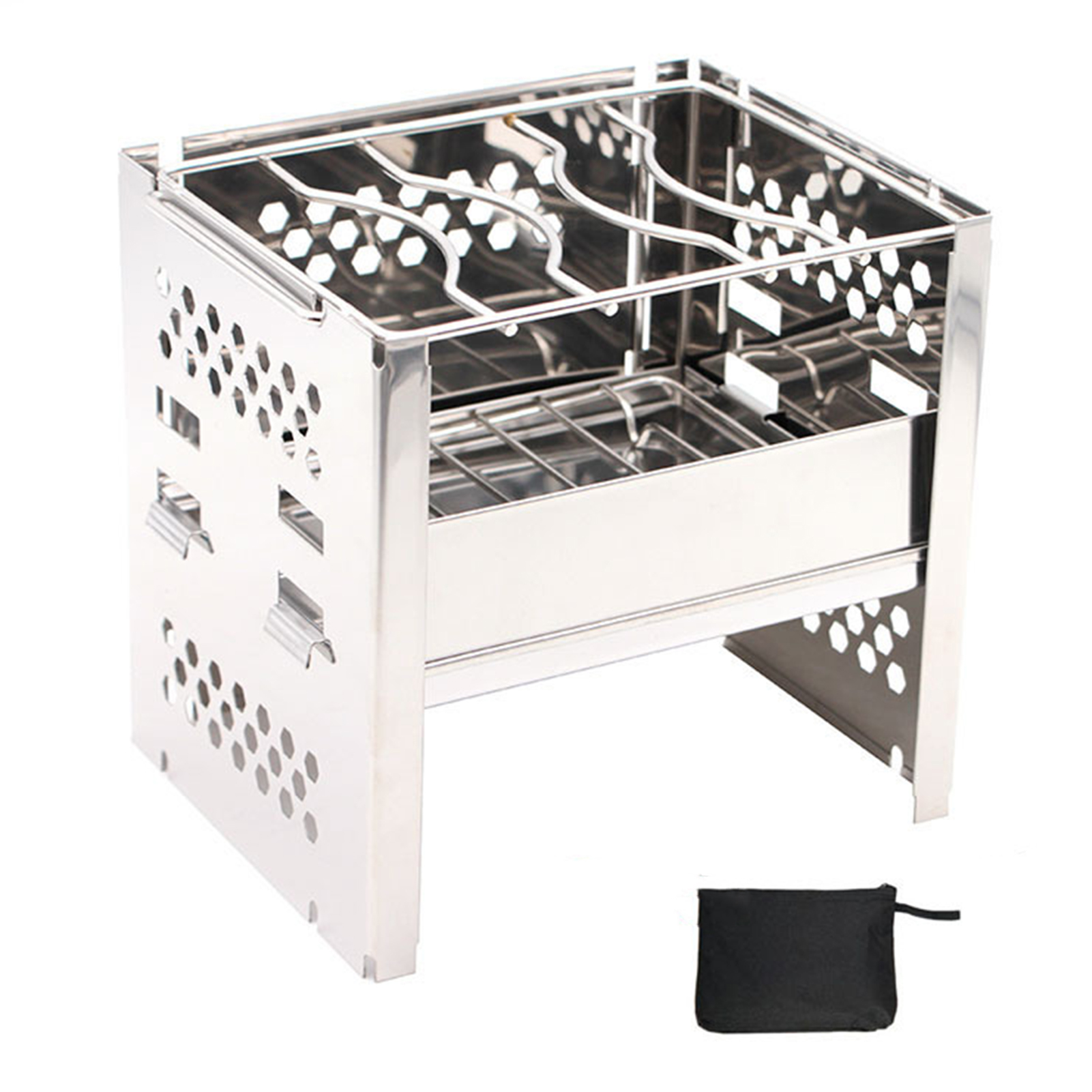 Miao Tools Outdoor Folding Grill Foldable Bbq Grill Portable Stainless Steel Bbq Grill with Storage Bag for Camping and Picnic Heavy Duty Mini Charcoal Stove with Windshield