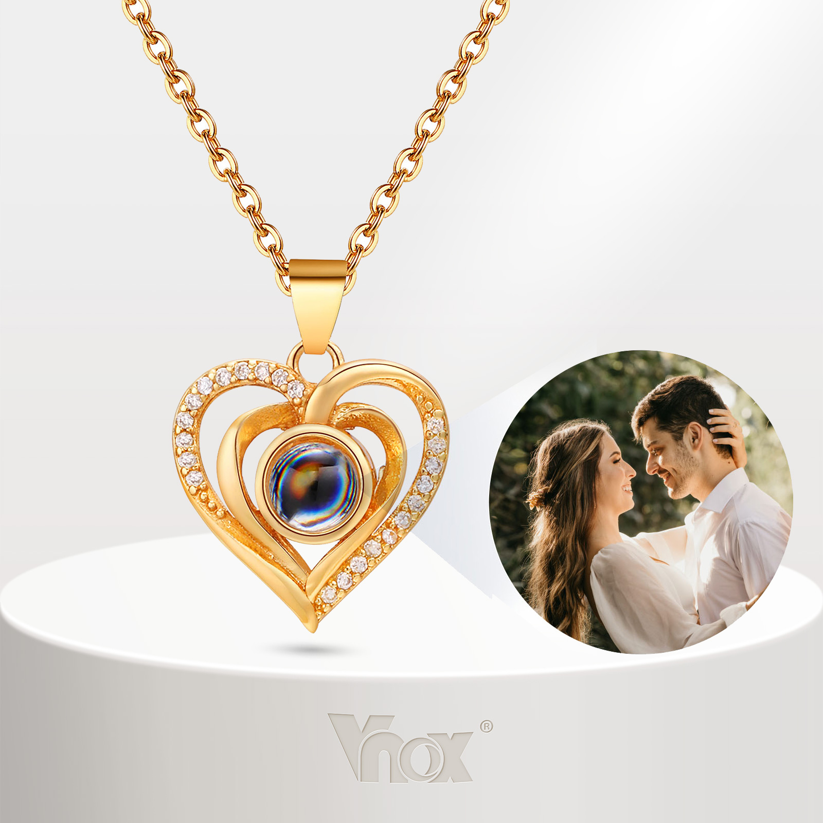 Vnox Custom Photo Projection Necklace for Women,Personalized Circle Photo Bracelet with Picture Inside Birthday Anniversary Christmas Gift for Women ราคา 279 บาท*ส่งฟรี