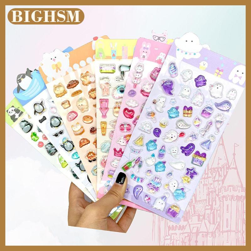 BIGHSM Phim hoạt hình 3D cứu trợ Kim Cương Đá quý dán Kawaii DIY điện thoại di động trang trí dán sáng tạo Puffy PVC dán Quà Tặng