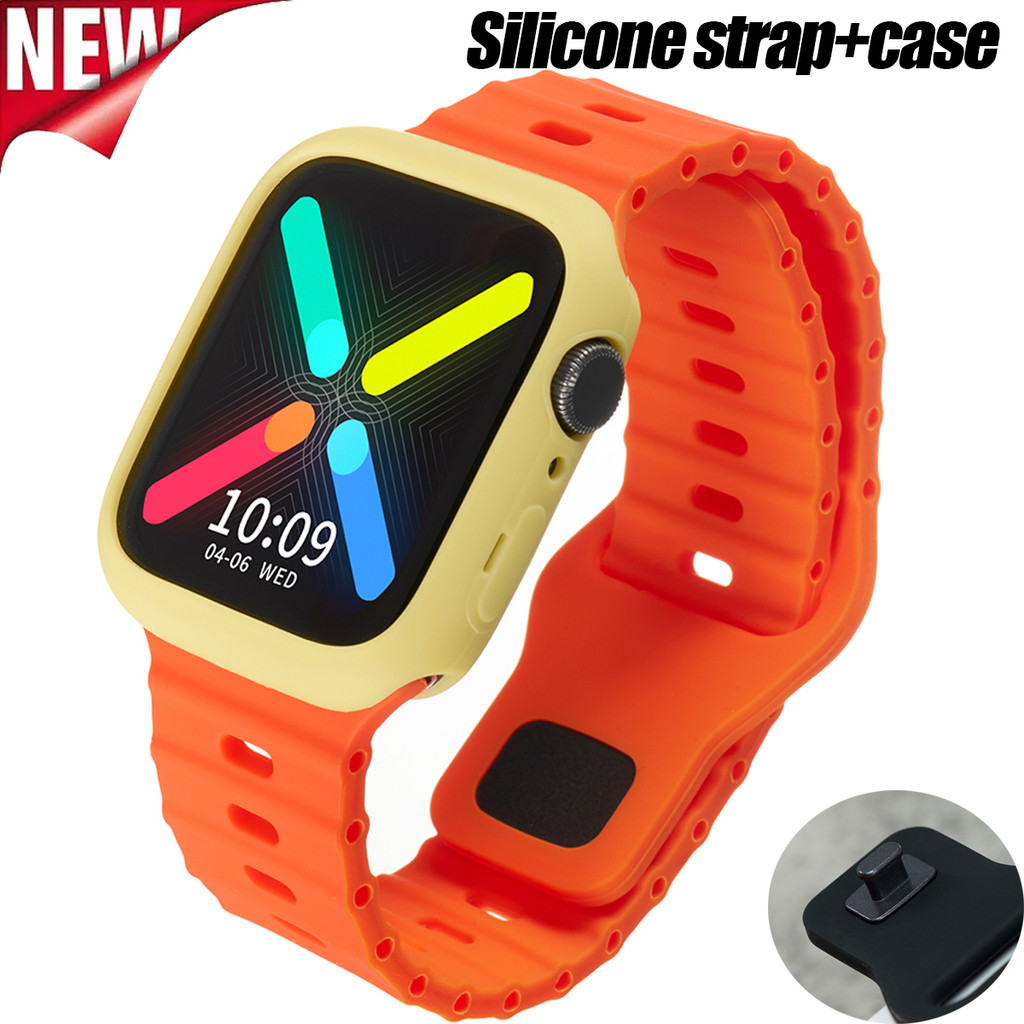 สายซิลิโคนกีฬา + เคส เข้ากันได้กับ Apple Watch Ultra 49mm 46mm 45mm 44mm 41mm 40mm 42mm 38mm Watch Series 10 9 8 7 6 5 4 SE 2 3 ราคา 91 บาท*ส่งฟรี