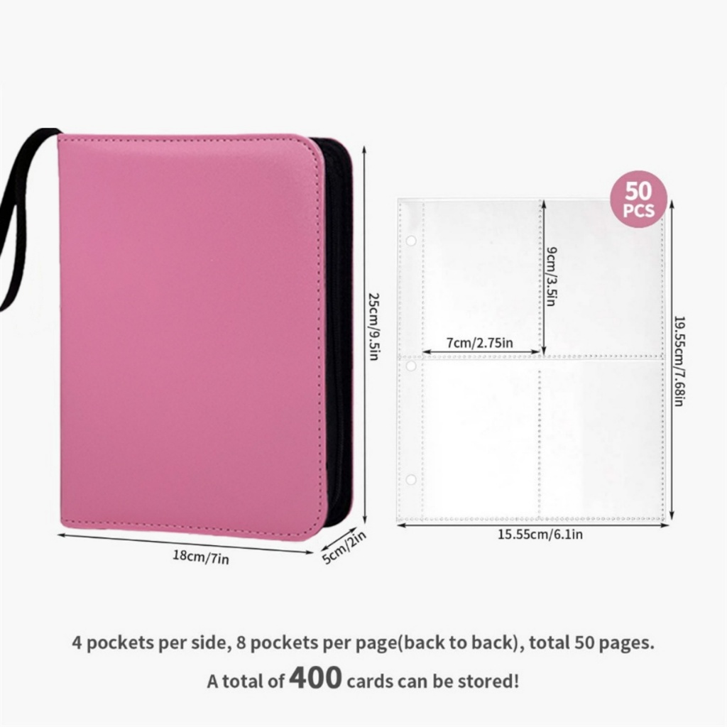 Album Binder Kartu Koleksi Resleting 4 Slot per Halaman 5 Warna Pilihan Card Holder untuk Photocard dan Kartu Anime Pokemon Bahan PU Leather Anti Gores Anti Air Tidak Mudah Luntur Warna Mudah Dibersihkan Cocok untuk Semua Jenis Kartu Kecil