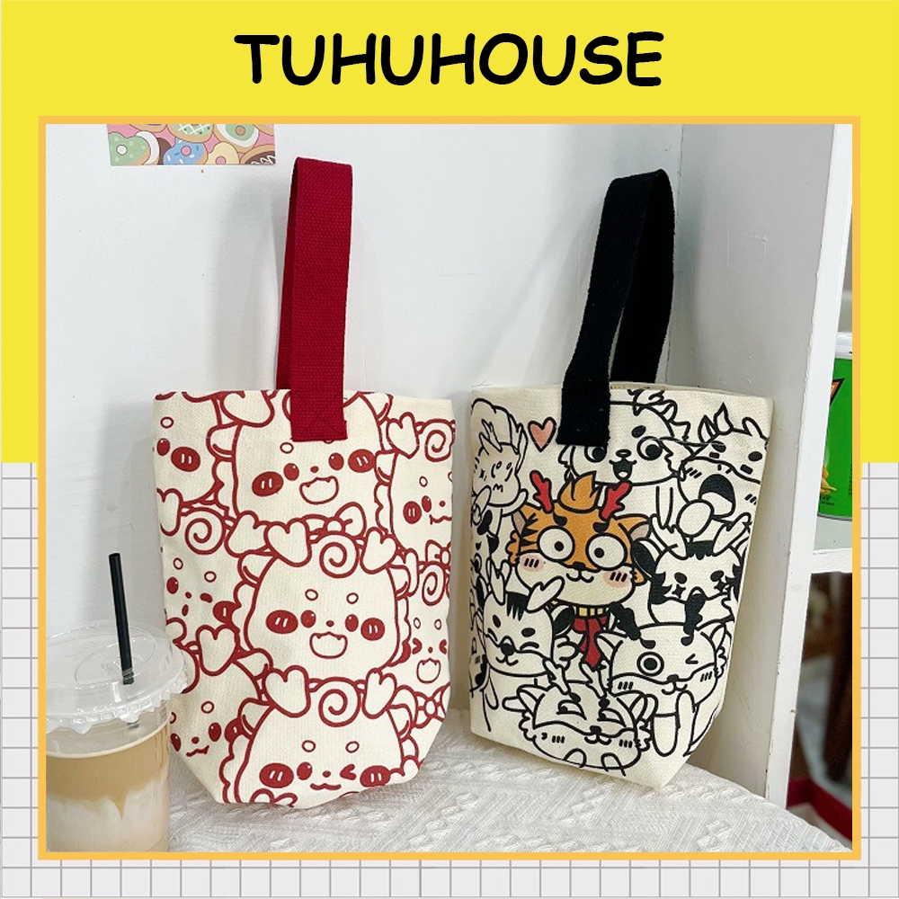 Túi vải canvas đựng bình giữ nhiệt có quai xách, túi đựng bình nước ly cốc giữ nhiệt tiện lợi - TUHUHOUSE