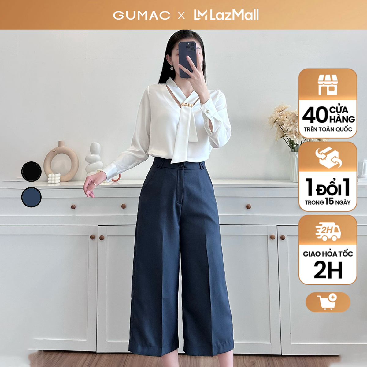 Quần tây nữ suông dáng lửng thời trang GUMAC QE05092