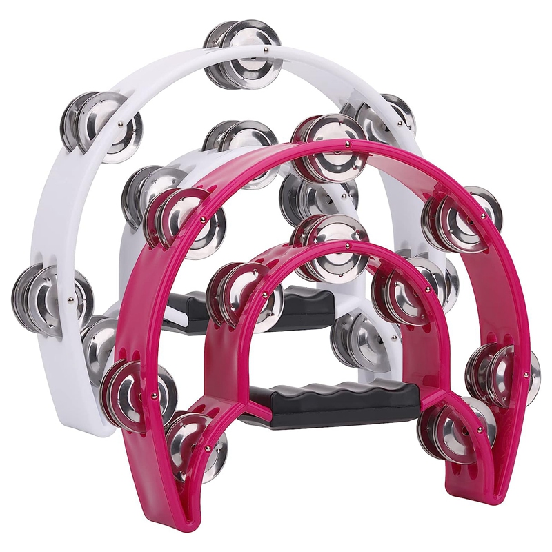 2Pack 10Inch Double Row Tambourine for Adult, Half Moon Musical Tambourine 20 Metal Jingles Hand Percussion Drum