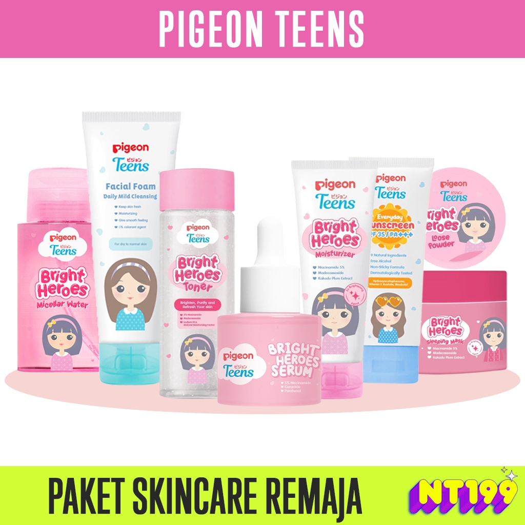 PIGEON TEENS Paket Lengkap Isi 8 Skincare Remaja Mencerahkan Kulit Kusam I Bright Heroes Series