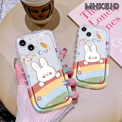 MHKEID Casing Ponsel untuk VIVO Y91 Y91i Y93 Y93s Y95 Y91C Y90 Y1s Y77 Y77E Y75 Y55 5G Y55s 2023 Y33s Y33E Y52T Y30 5G Y5s Case kelinci imut HP transparan Casing ponsel tahan guncangan pelindung lensa Softcase Kesing