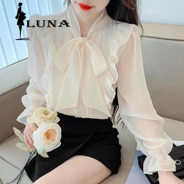  LUNAáo girl phố nữ váy nữ đẹp đi chơi Pháp lá sen cạnh giảm tuổi rộng thùng thình chiffon áo nữ 2024 xuân thu ngọt ngào khí chất cung bướm 100 phù hợp với tay áo dài set đồ nữ đẹp dép nữ xinh áo crotop nữ kiểu rẻ vô đố 