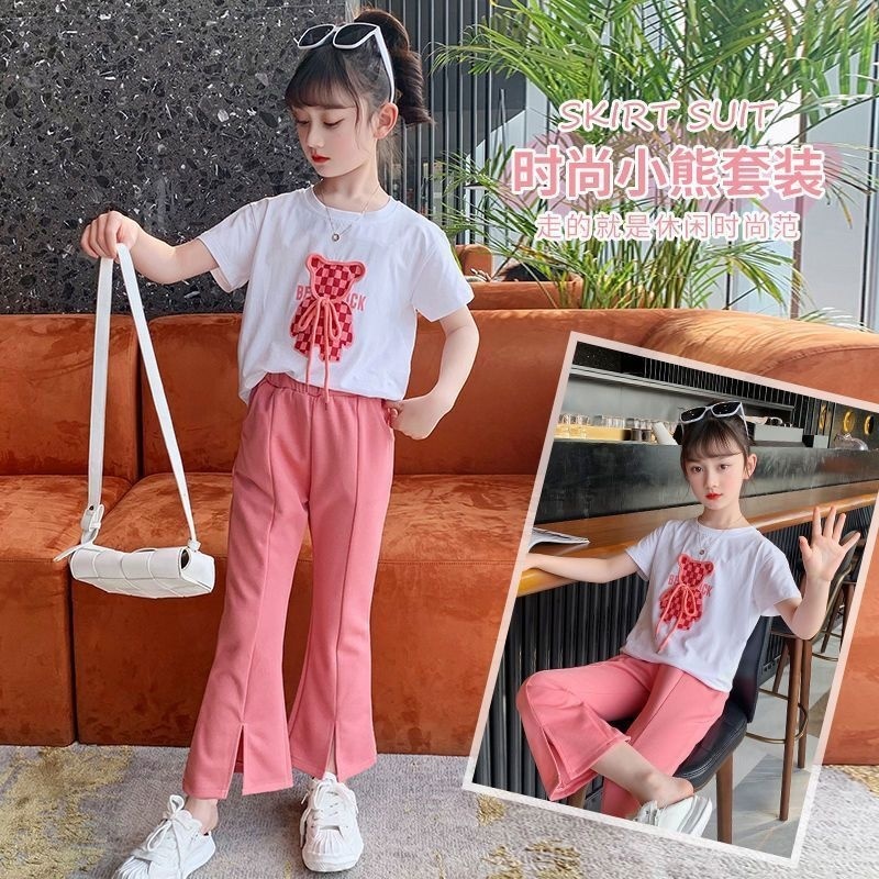 เสื้อยืดแขนสั้น พิมพ์ลายการ์ตูน และกางเกงบาน แฟชั่นฤดูร้อน สําหรับเด็กผู้หญิง 2023 ราคา  2,588 บาท*ส่งฟรี