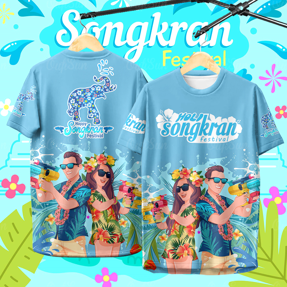 Songkran Festival 2025 New Women's T-shirt Summer 3D Printed Hawaiian Pattern Short Sleeve T-shirt ราคา  107 บาท*ส่งฟรี