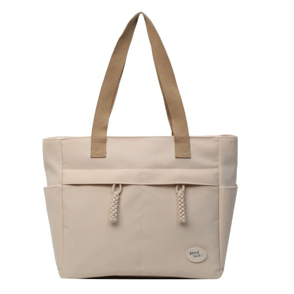 HERWK Nhiều túi Túi Tote Canvas Phong cách Nhật Bản Dung lượng lớn Túi đeo vai Đơn giản Màu sắc đồng nhất Túi xách đơn giản Quý cô - 5
