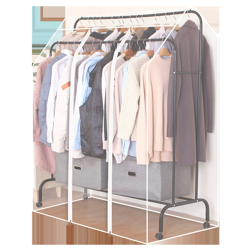 Túi nhựa PEVA trùm, che kín giá treo quần áo sâu 75 x cao 150cm chống bụi, chống thấm nước, côn trùng có khóa kéo