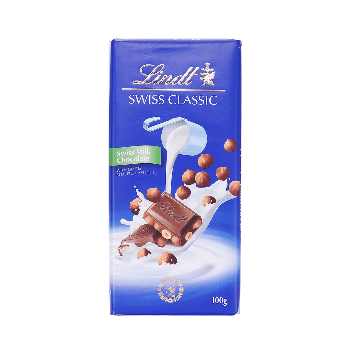 SÔ-CÔ-LA SỮA LINDT SWISS CLASSIC DẠNG THANH, HẠT PHỈ, KHÔNG CÓ NHÂN 100G