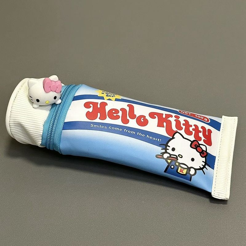 Balo đựng bút kiểu kem đánh răng Hello Kitty dành cho nữ - Thiết kế dễ thương phong cách kawaii dung lượng lớn để lưu trữ dụng cụ học tập và sắp xếp bàn học
