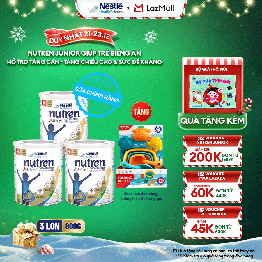 [Tặng Bộ Đồ Chơi Biển] Bộ 3 Sữa Bột NESTLÉ NUTREN JUNIOR Xuất Xứ Thụy Sĩ Công Thức BIG Hỗ Trợ Tăng Trưởng Thể Chất,Trí Não,Đề Kháng Cho Bé 800G
