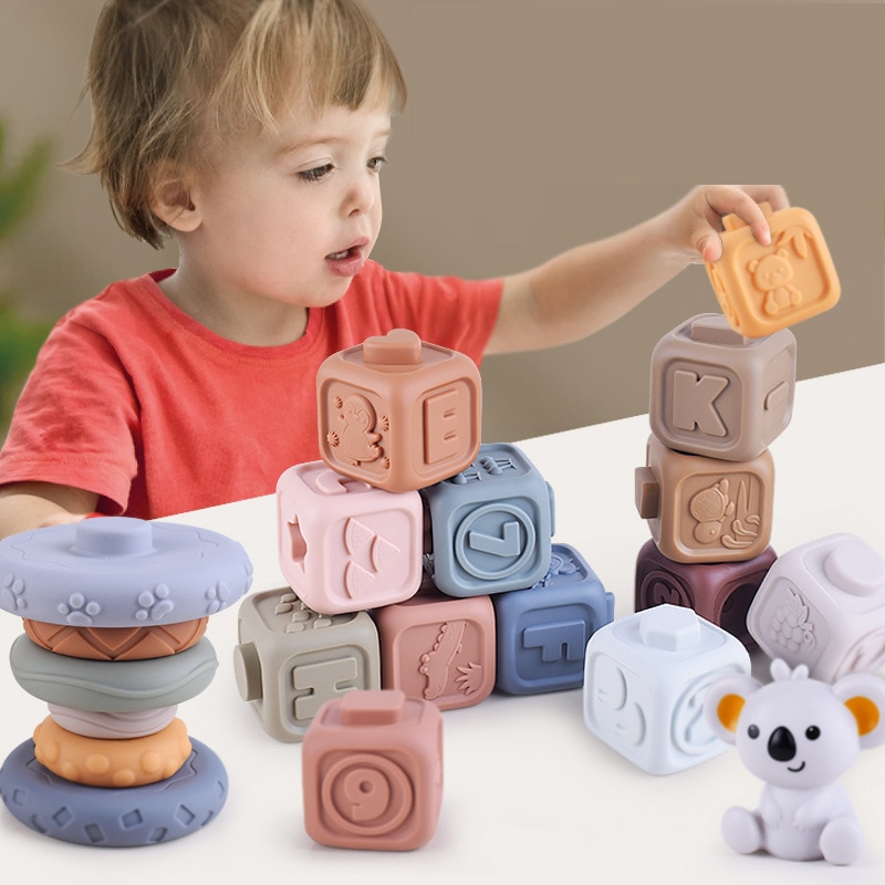 Silicone Build Block Baby Teether Toys For Babies From 0 12 Months Kids