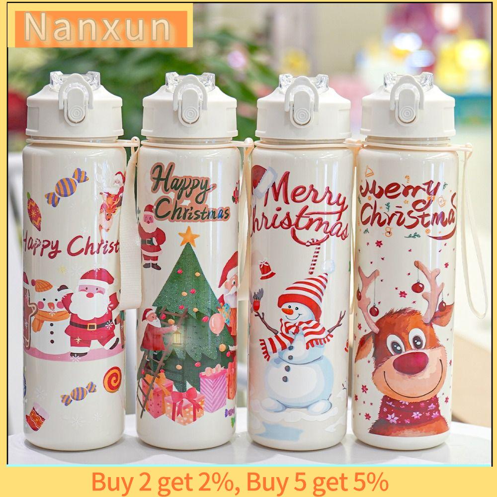 NWSJ Nhựa Cốc nước chủ đề Giáng sinh Phim hoạt hình 700ml Cốc có ống hút nhựa Thời trang có dây đeo Bình nước Quà tặng