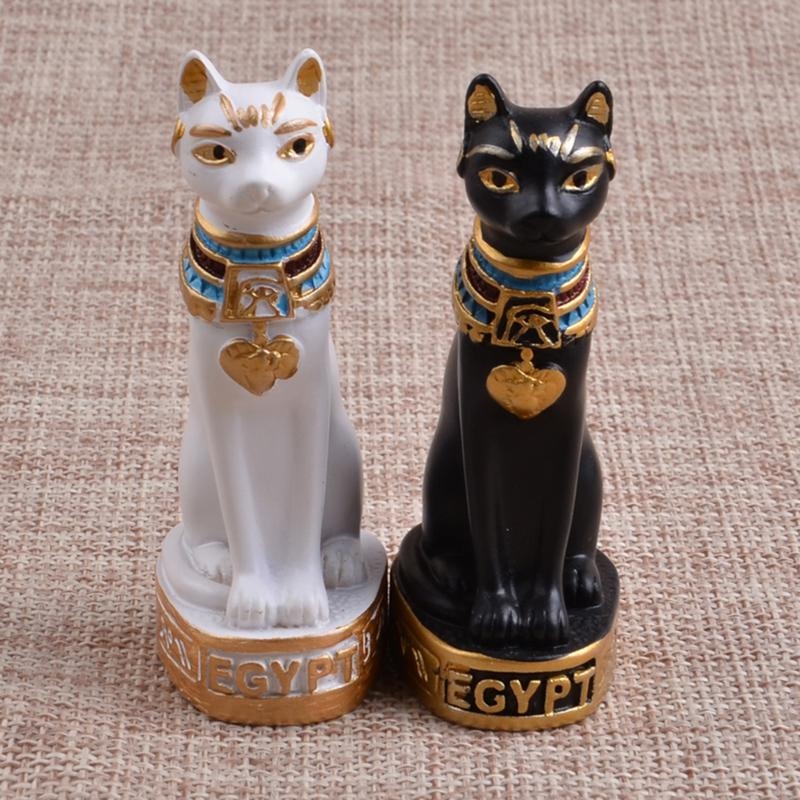 Egyptian Cat Figurine Vintage Cat Goddess Statue Resin Cat Miniature For