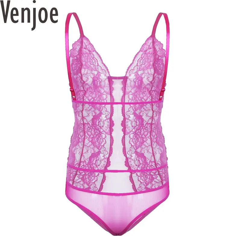 Mens Sheer đồ lót leotard ren đen sissy đồ ngủ Pouch bodysuit đồ lót quần áo ngủ crossdresser