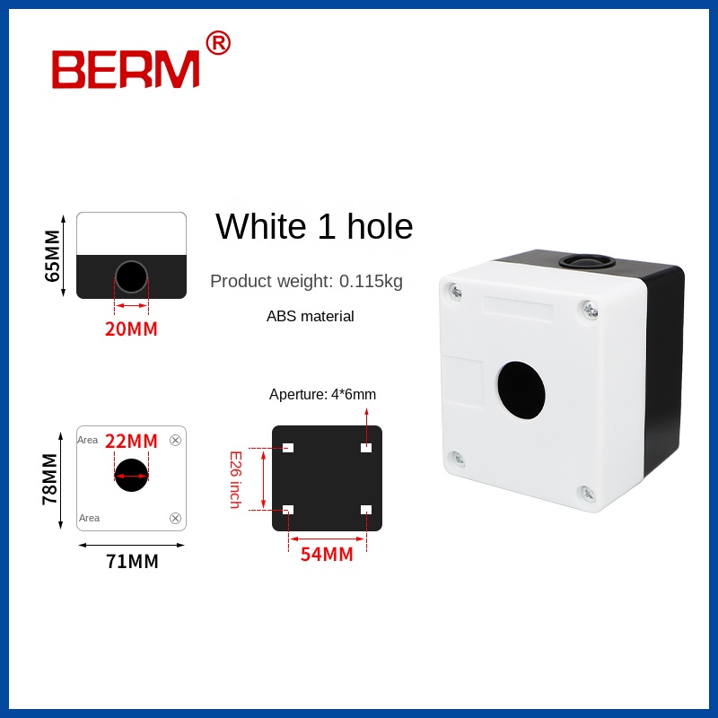 BX1/BX2 | Hộp Nút Nhấn 22mm 1/2/3/4/5/6 Lỗ - Chống Nước, Điều Khiển Công Nghiệp, Màu Trắng Vàng - 1 Lỗ (Trắng)