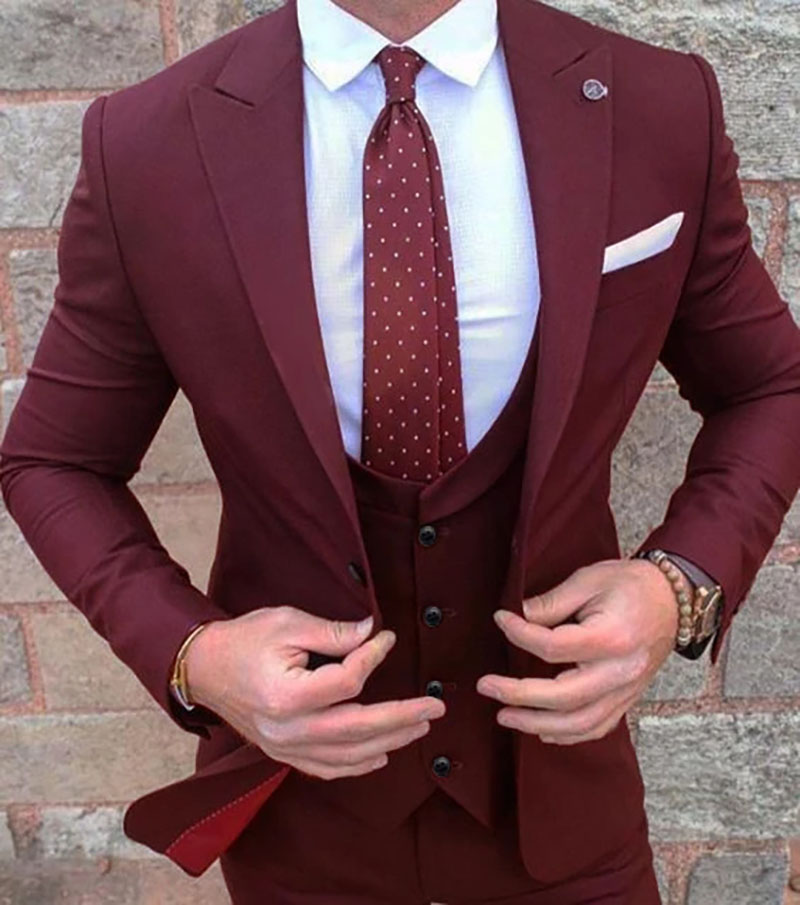 dark red slim fit suit