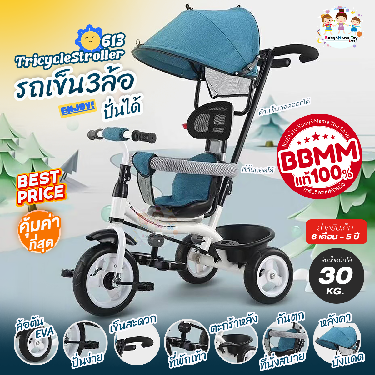 รถเข็นเด็ก รถเข็น3ล้อ จักรยานเด็ก จักรยานสามล้อ จักรยาน3ล้อ มีด้ามเข็น  A1