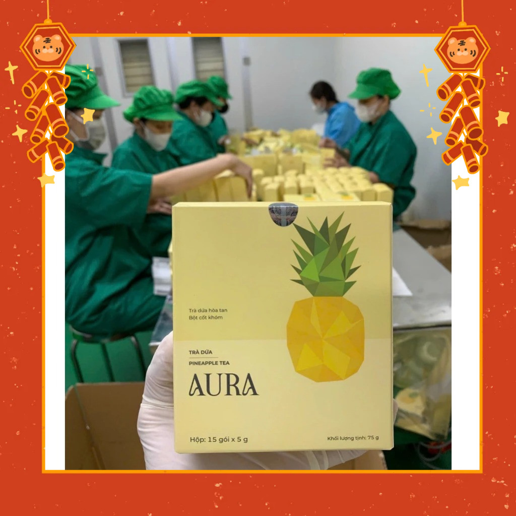 Sẵn ship Trà dứa Aura hộp 15 gói - chính hãng có tem lớp bạc check qr cod