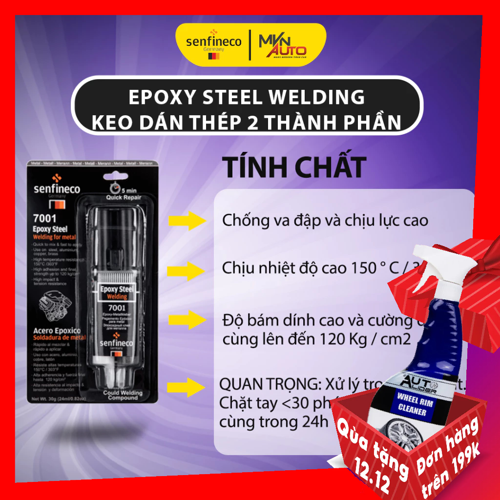 Keo dán thép/nhựa 2 thành phần - Senfineco - Epoxy Steel Welding / Plastic Bonde - MVN Auto