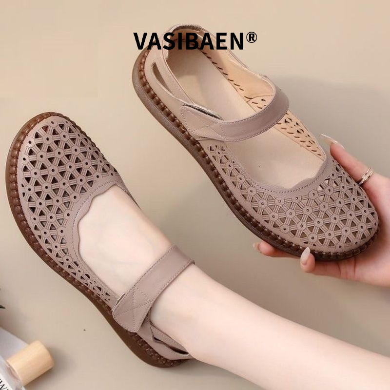Vasibaen nữ thoáng khí rỗng Giày bệt phong cách dân tộc Mary Jane thiết kế mềm gân dưới EVERYDAY Joker Giày nữ thoải mái