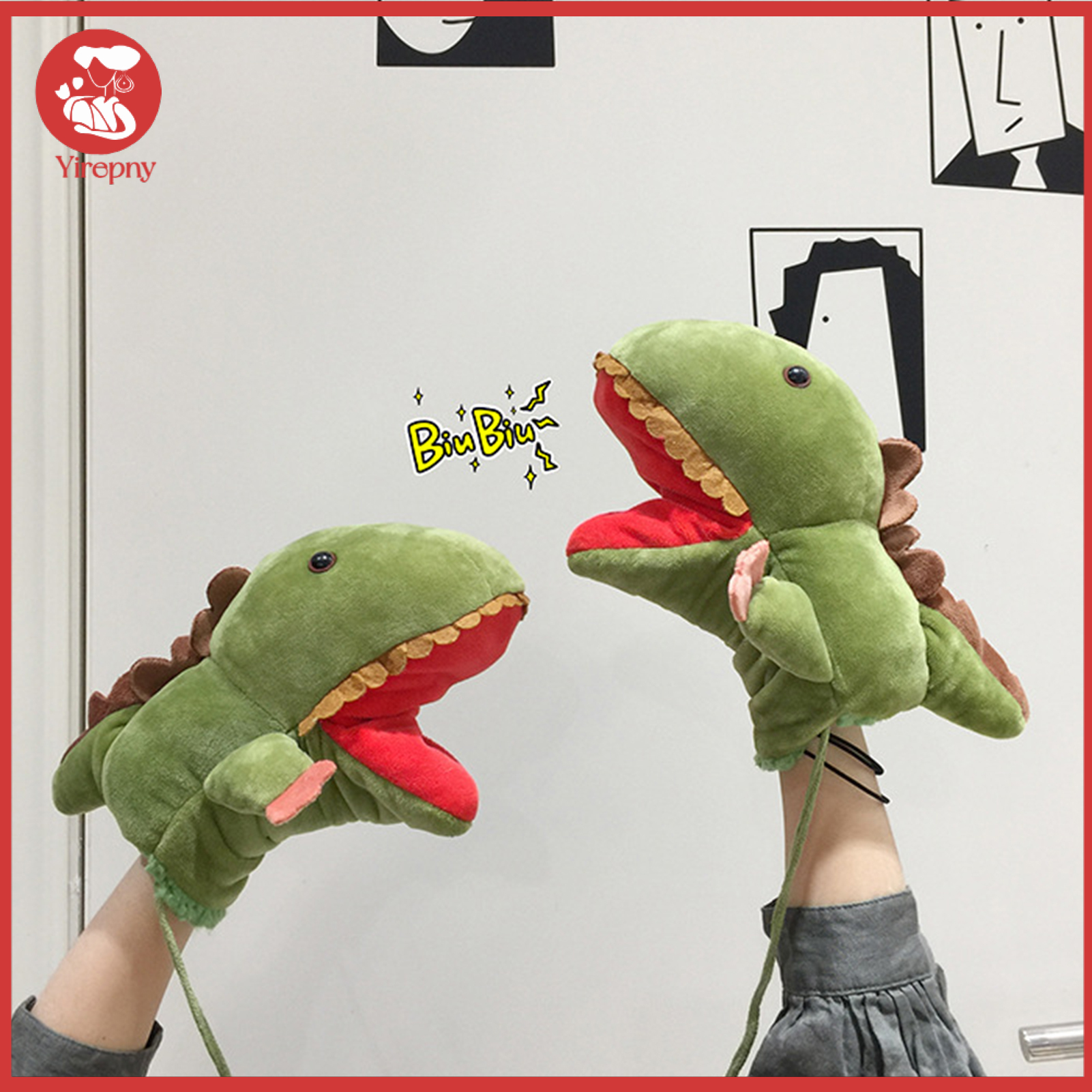 Yirepny 1 Pair Dinosaur Hand Gloves Cartoon Realistic Fabric Open Mobile Mouth Hand Puppet Toys for Kids ราคา 354 บาท*ส่งฟรี