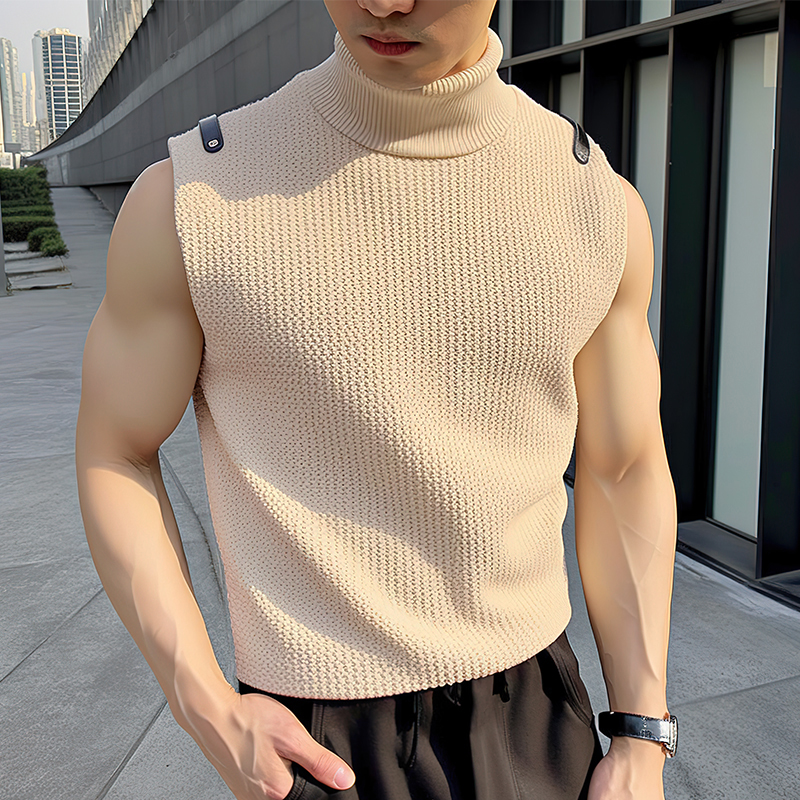 Nam hiệu incerun vest thường ngày không tay cao cổ chắp vá dệt kim áo ba lỗ thời trang mùa hè