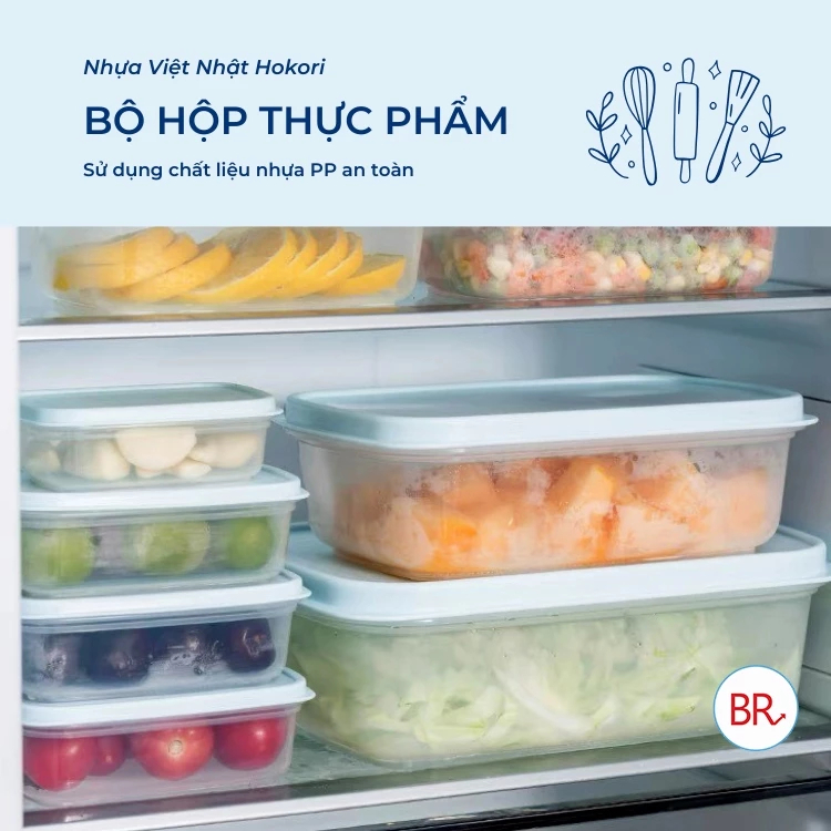 Bộ hộp thực phẩm chữ nhật Hokori, Hộp bảo quản thức ăn, đồ đông lạnh an toàn tiện lợi