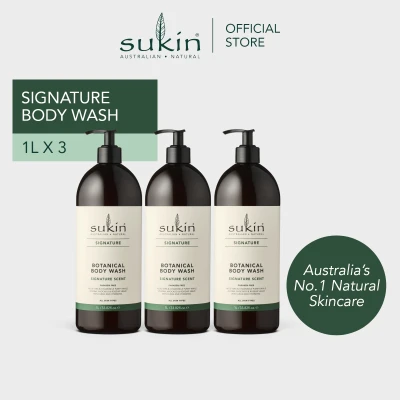 Sukin Botanical Body Wash 1L x3 [Bundle of 3 Signature / Eucalyptus & Tea Tree / Ylang Ylang & Cedar]
