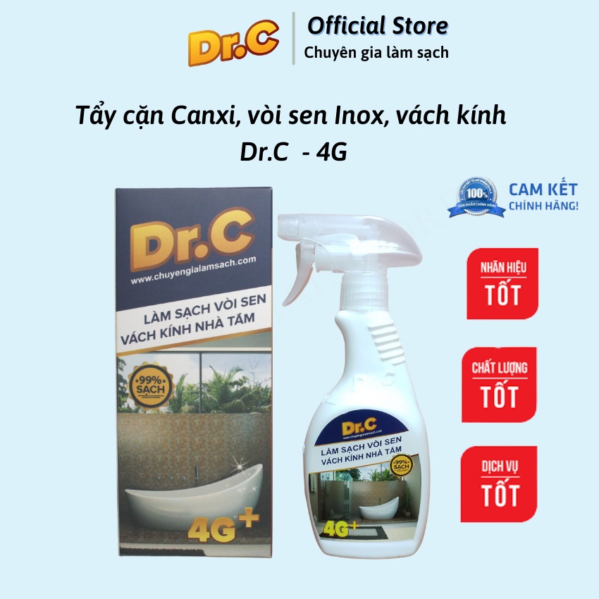 Siêu tẩy cặn canxi nhà tắm,tẩy sạch vòi inox, đốm nước trên vách kính, bồn sứ, gạch men, Dr.C Chính hãng, Chai 300ml