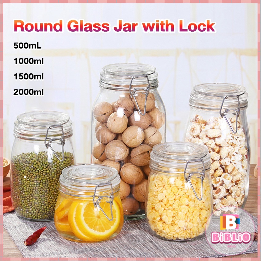 BIBLIO Locking Glass Jar - 500ml to 2000ml Sizes