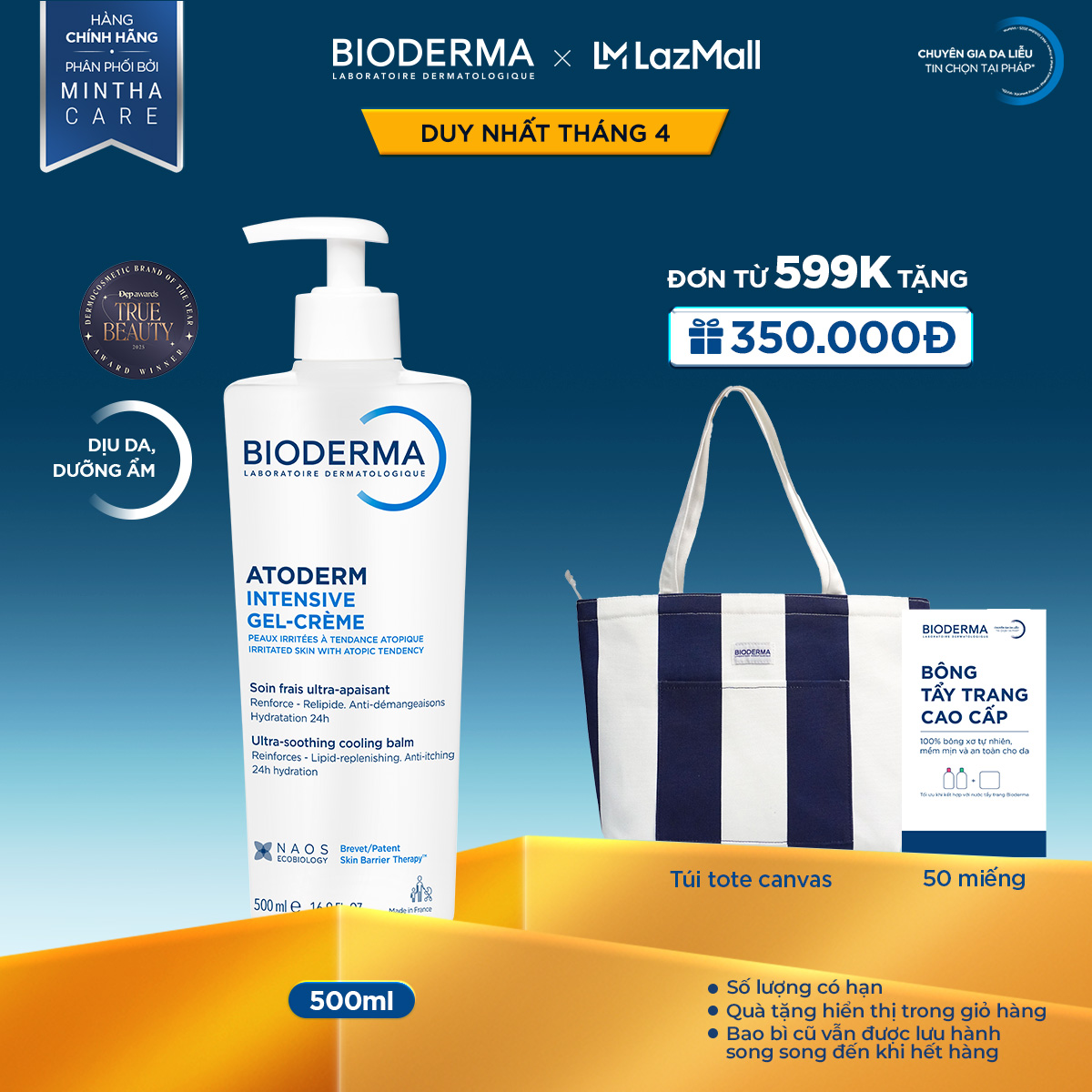 Kem gel dưỡng ẩm và làm dịu dạng gel cho ra rất khô đến viêm da cơ địa Bioderma Atoderm Intensive Gel-crème 500ml