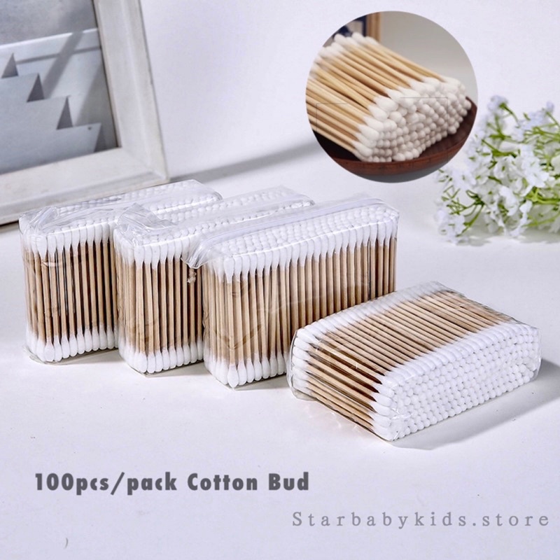 [KLO ERTRYHGJ 135] 100pcs Double Head Bamboo Cotton Buds Cotton Swab Disposable Cotton Buds Stick Kapas Telinga Makeup Nose Ear Putik kapas