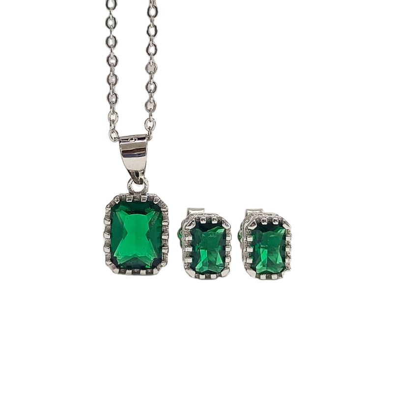 925 Sterling Silver Jewellery Sets Rectangle Pendent And Earring Women Bridal Wedding Fashion Jewelry Set For Girls