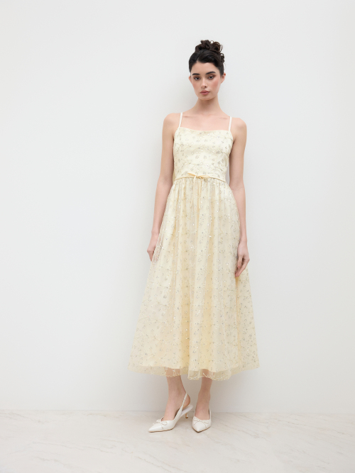 Cider Mesh Square Neck Floral Sequin Bowknot Maxi Dress ราคา 2,805 บาท*ส่งฟรี