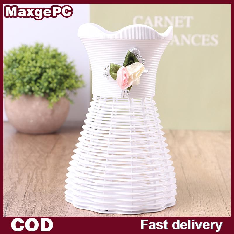 MaxgePC แจกันดอกไม้ที่ทันสมัยสีขาวสีชมพูแจกันพลาสติกสีฟ้าดอกไม้ตะกร้า Nordic Home Living Room ตกแต่งประดับดอกไม้