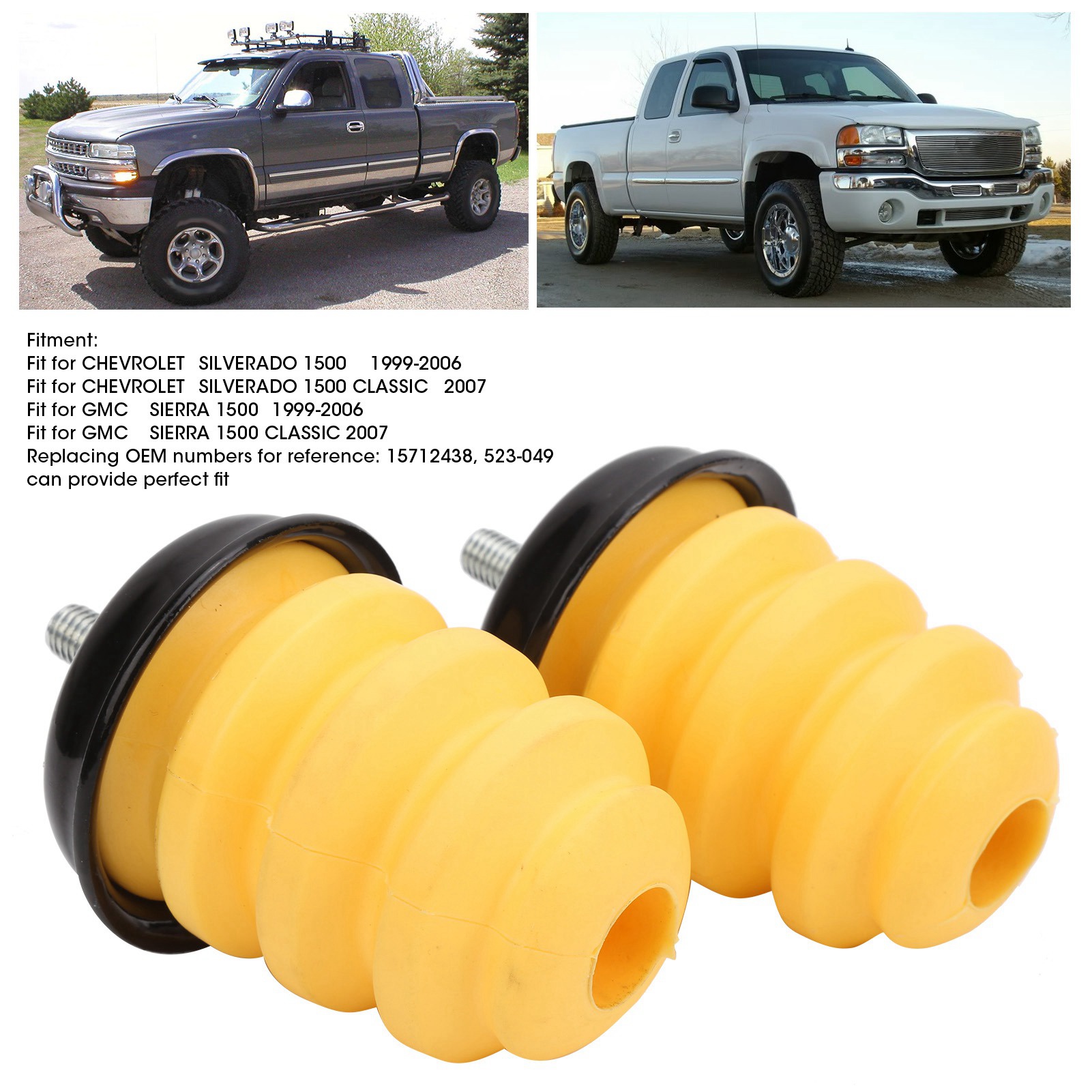 Chichiris Ốp viền cao su thay thế cho 2Pcs Miếng chống va đập khung sau 15712438 cho 1500 phù hợp cho 1500 cổ điển
