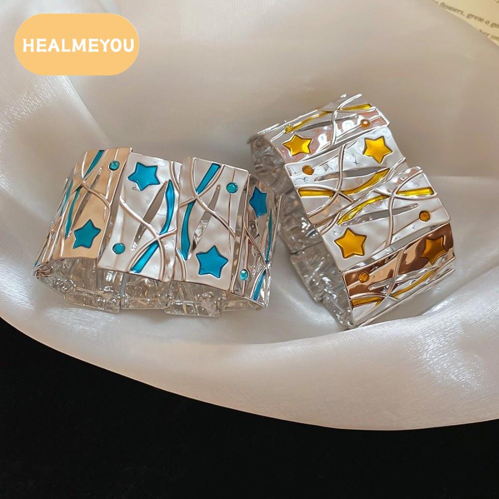 HEALMEYOU แหวนมือ สร้อยข้อมือโลหะผสมรูปดาว น้ำเงิน/เหลือง ของขวัญเครื่องประดับ กำไลดาวสี่เหลี่ยม ยืดหยุ่น ความรู้สึกการออกแบบเกาหลี กำไลข้อมือผู้หญิง ของขวัญสำหรับผู้หญิง ราคา 171 บาท*ส่งฟรี