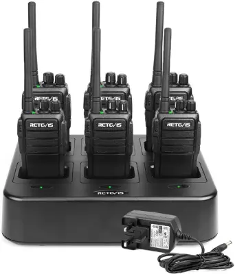 Singapore stock! Combo promotion, FRS Business Radio, 6pcs Retevis RT21 2W high power Walkie Talkie 16 channels + Six-Way Charger rugged Radio UHF VOX Handheld Two Way Radio Transceiver Radio