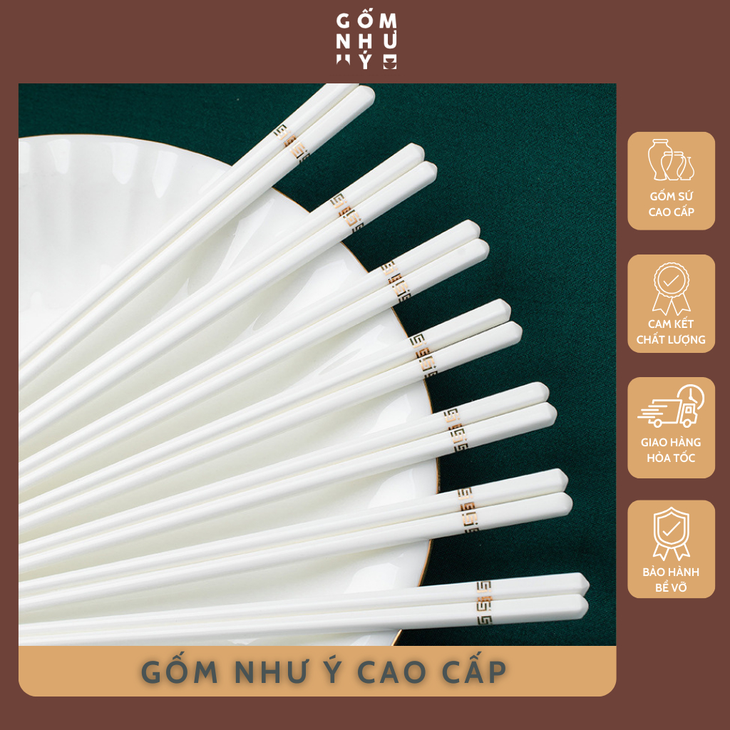 Set 10 Đôi Đũa Gốm - Đũa Ăn Cơm Không Biến Dạng, Nấm Mốc, Không Phai Màu, Dễ Làm Sạch - Gốm Sứ Như Ý