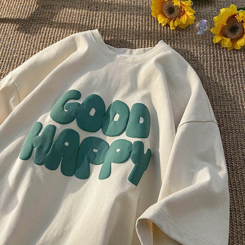 2023 New Mỹ nặng cotton t T-Shirt của phụ nữ in chữ cái lỏng cho nam ngắn tay