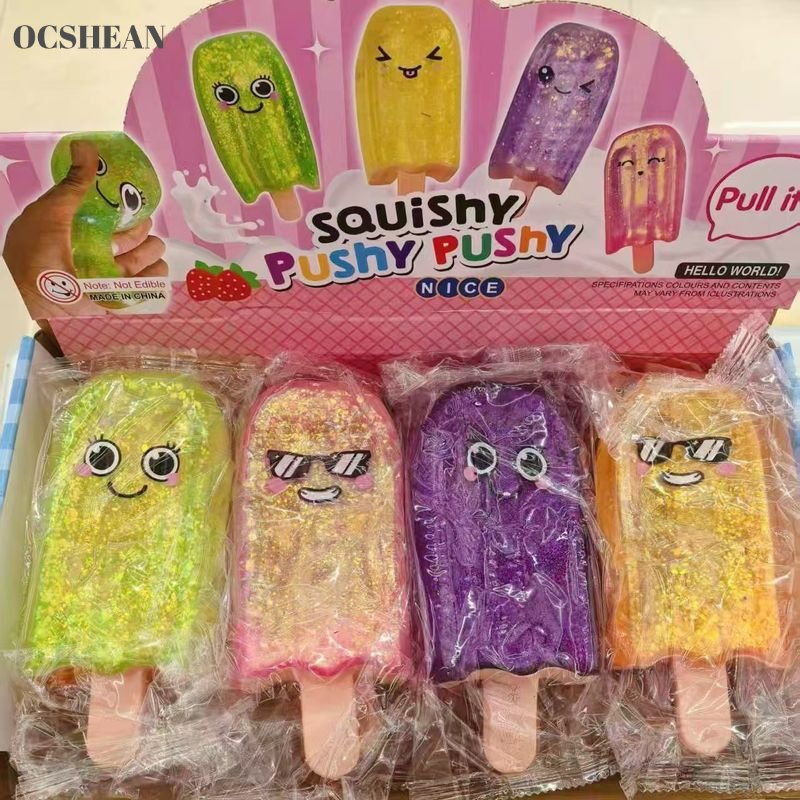 OCSHEAN Squishy Popsicle Stress Relief Toy with Cute Faces and Glittery Texture - Slow Rebound Squishy Fun for Kids and Adults ราคา 79 บาท*ส่งฟรี